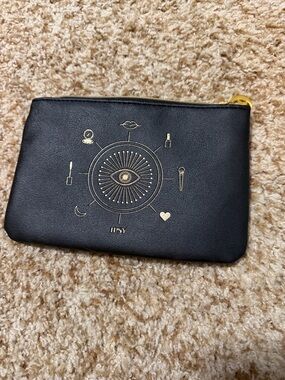 ipsy Black Cosmetic Pouch with Gold Accents
